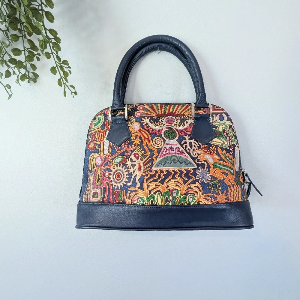Pineda Covalin Mexico Silk Bag With Navy Leather Trim